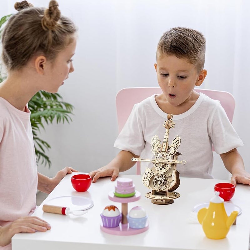 موسيقى التشيلو صندوق الموسيقى ثلاثي الأبعاد لغز خشبي DIY مجموعة بناء مع جناح للكبار هدية عيد الميلاد - Image 2